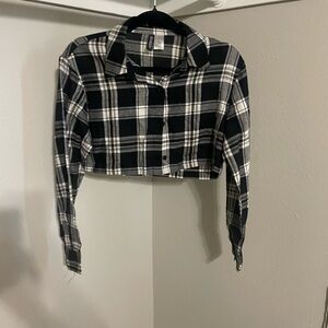 Divided Black and White Plaid Button Down Shirt